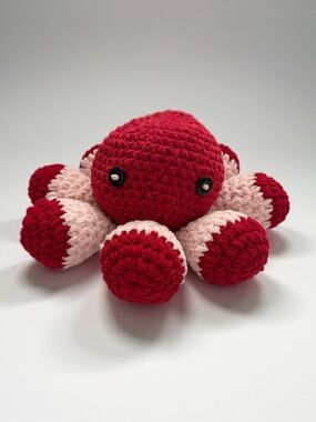 Handmade Plush Octopus - Red & light Pink Crocheted Stuffed Animal